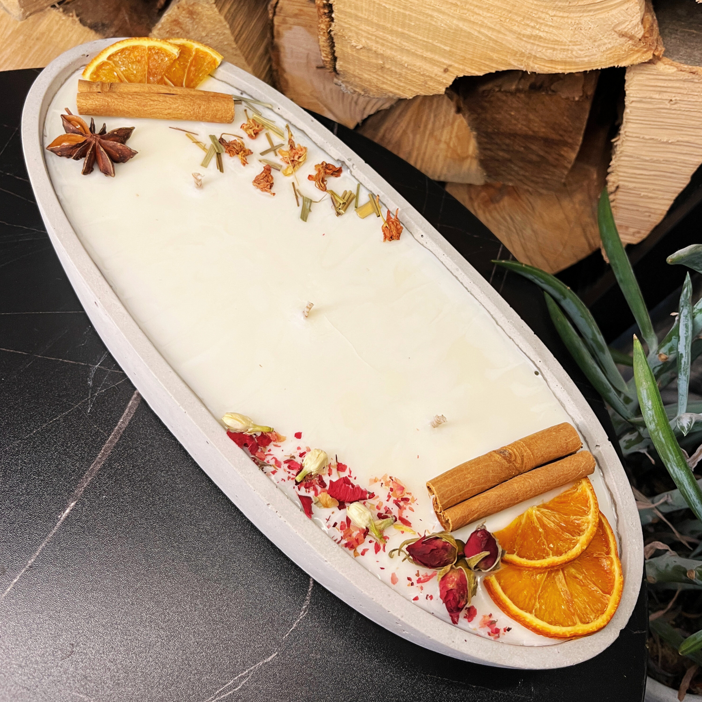 Handgemachte Betonduftkerze "Grey-Ship" Bio Sojawachs mit Vanilla Toffee Duft. Beton Deko Interior Design