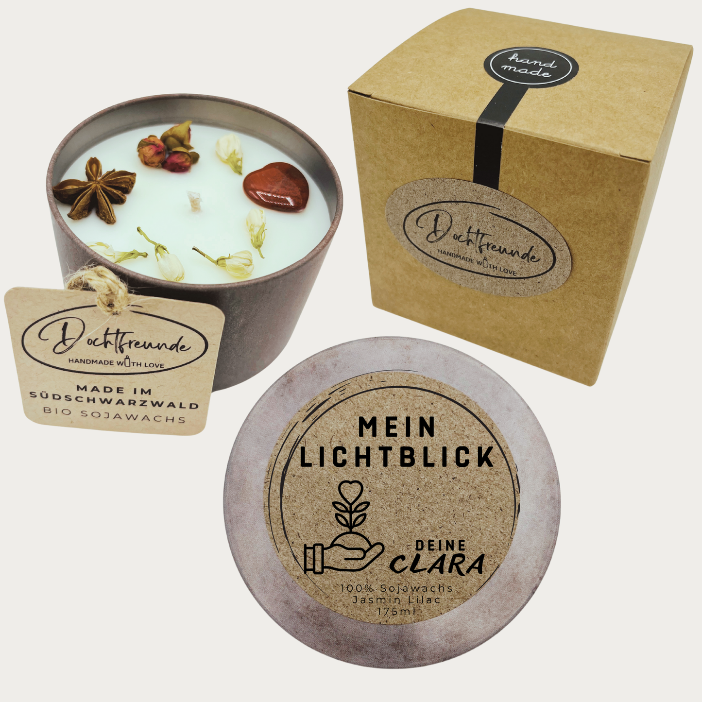 Personalisierte Kerze Beste Freundin | Geschenk mit Name & Symbol | Handmade Sojawachs 175ml | 10 Designs auswählbar| DochtFreunde