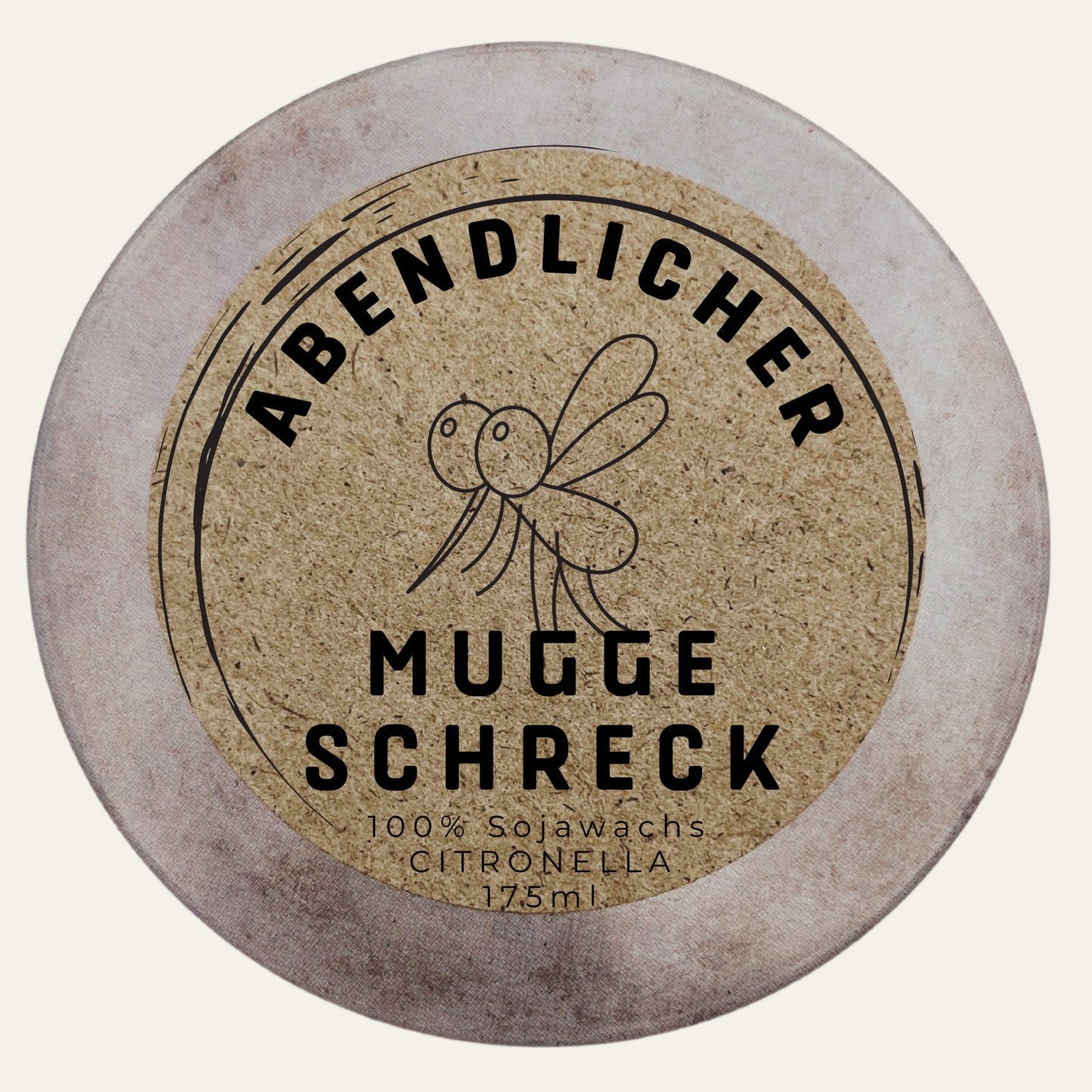 Handbesetzte Duftkerze „Abendlicher Mugge Schreck“ – Personalisierbares Geschenk aus dem Südschwarzwald mit Citronella Duft