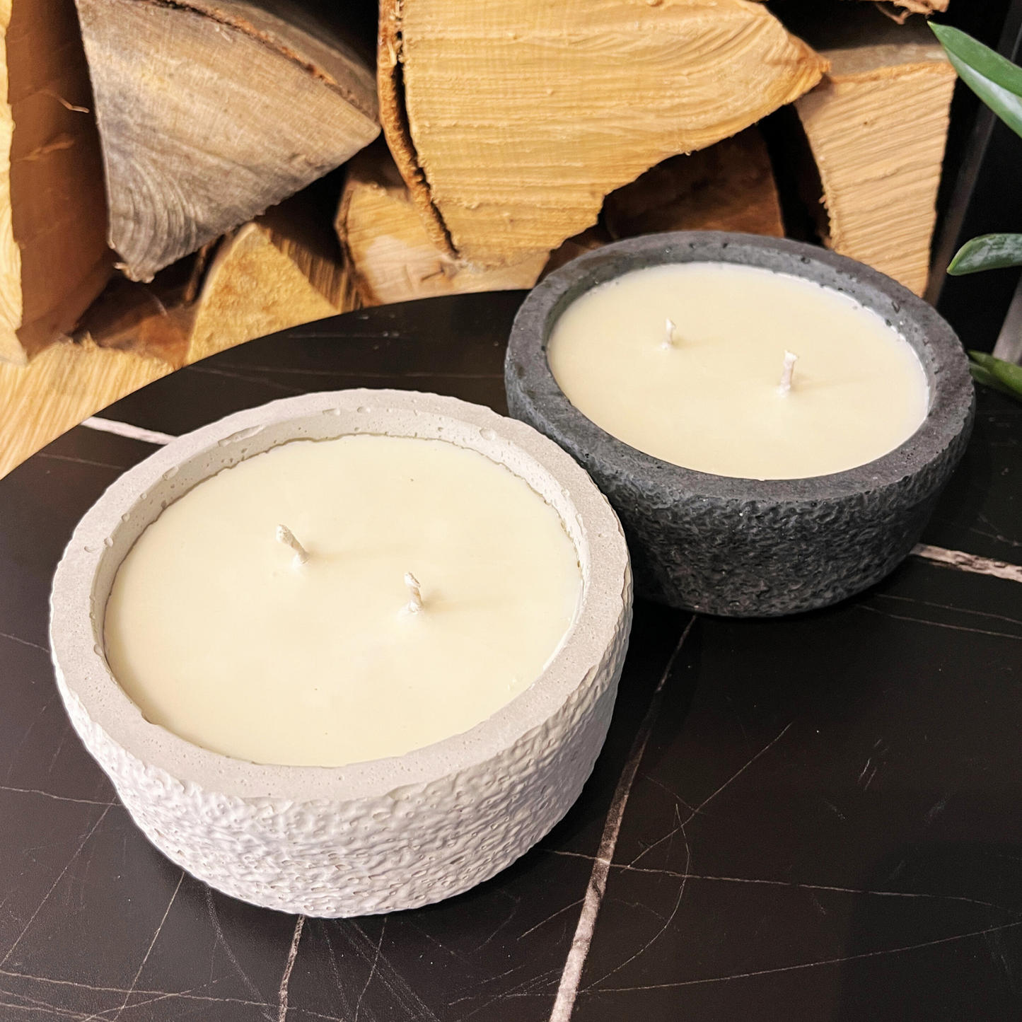 Handgemachtes Betonkerzen-Set "Black and White natural" - Stilvolle Sojawachskerze für Ihr Zuhause. Aromatherapie Kerze -aus dem Südschwarzwald