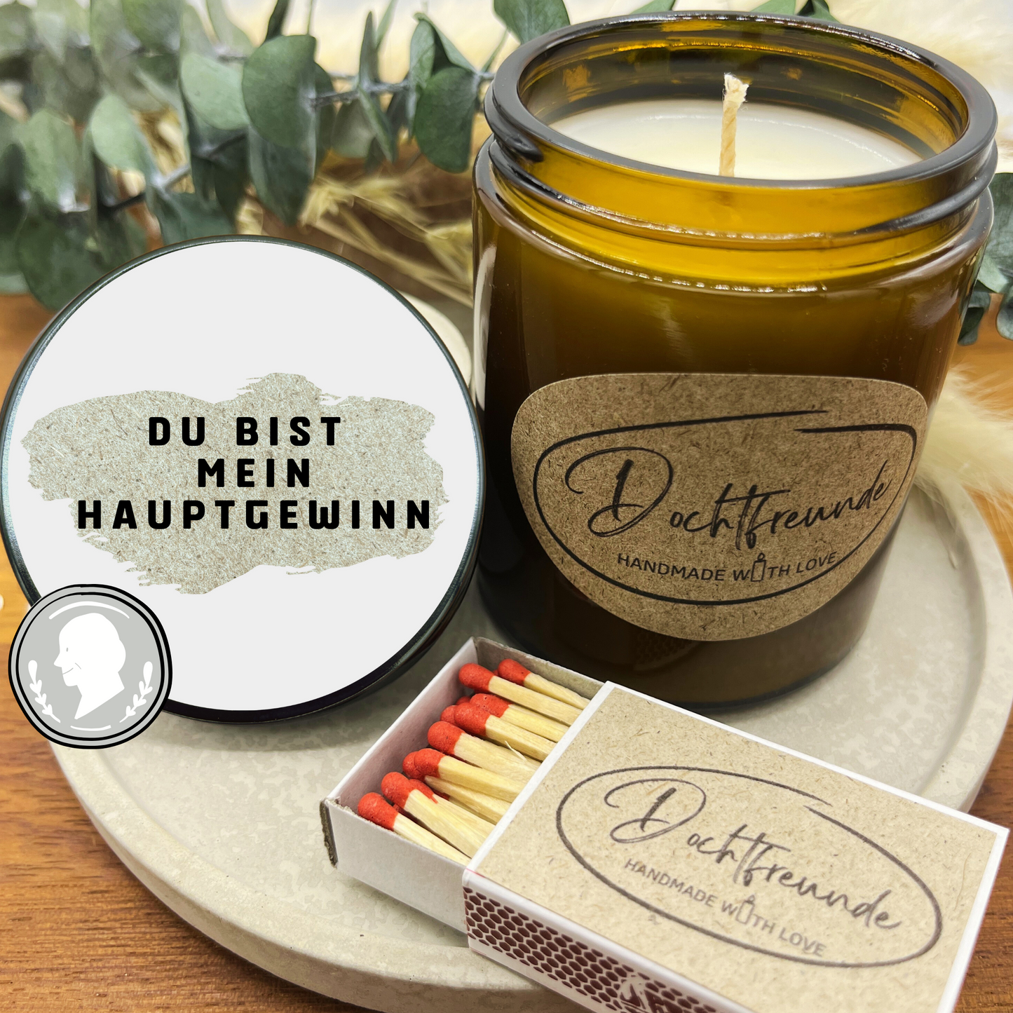 Du bist mein Hauptgewinn: Kreative Premium RUBBELKERZE mit verdeckter BOTSCHAFT Duftkerze im Glas mit PERSONALISIERBAREM Kerzendeckel