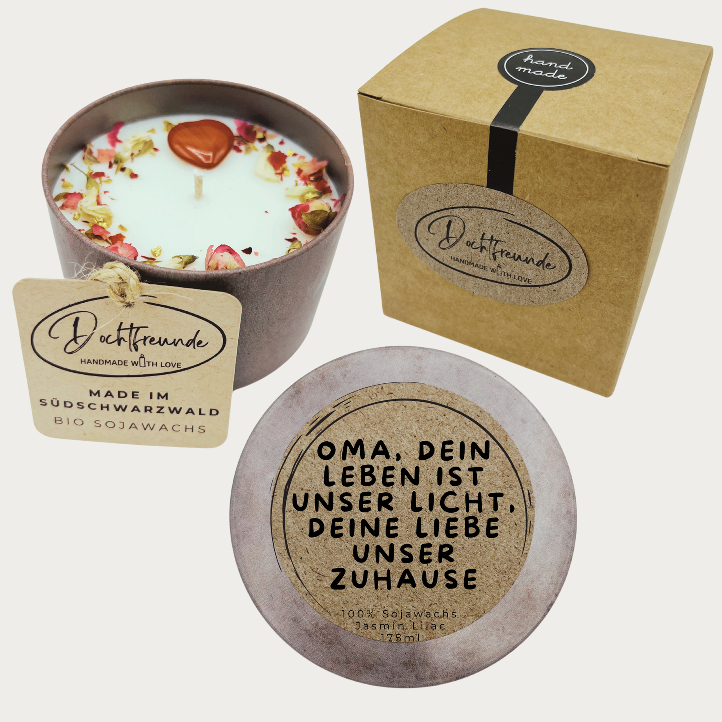 Handgemachte „Oma, dein Leben ist unser Licht, deine Liebe unser Zuhause“ Duftkerze aus dem Südschwarzwald