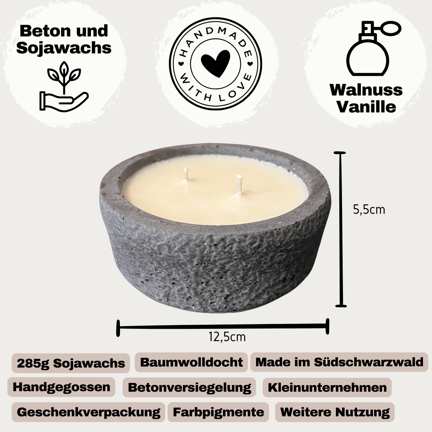 Handgemachtes Betonkerzen-Set "Black and White natural" - Stilvolle Sojawachskerze für Ihr Zuhause. Aromatherapie Kerze -aus dem Südschwarzwald