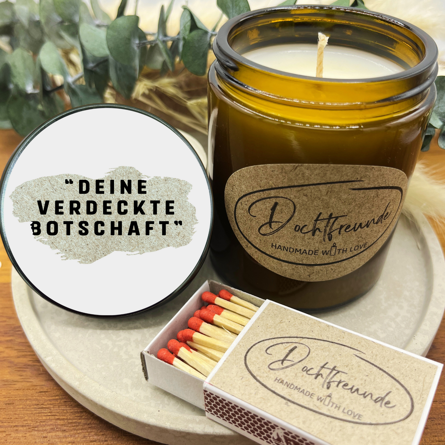 Deine verdeckte Botschaft Personalisieren: Kreative Premium RUBBELKERZE mit verdeckter BOTSCHAFT Duftkerze im Glas mit PERSONALISIERBAREM Kerzendeckel