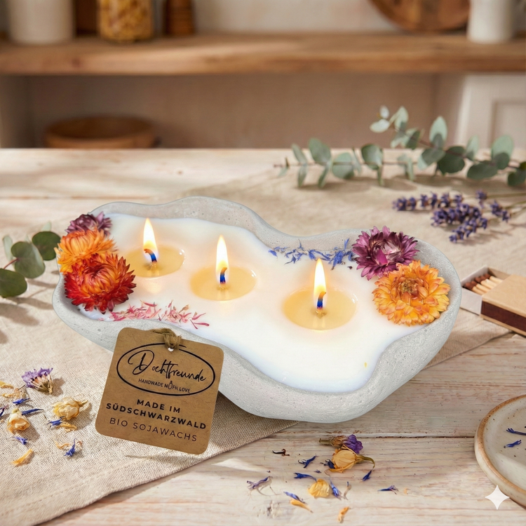 DochtFreunde Betonkerze Handgemacht Schwarzwald Blüten