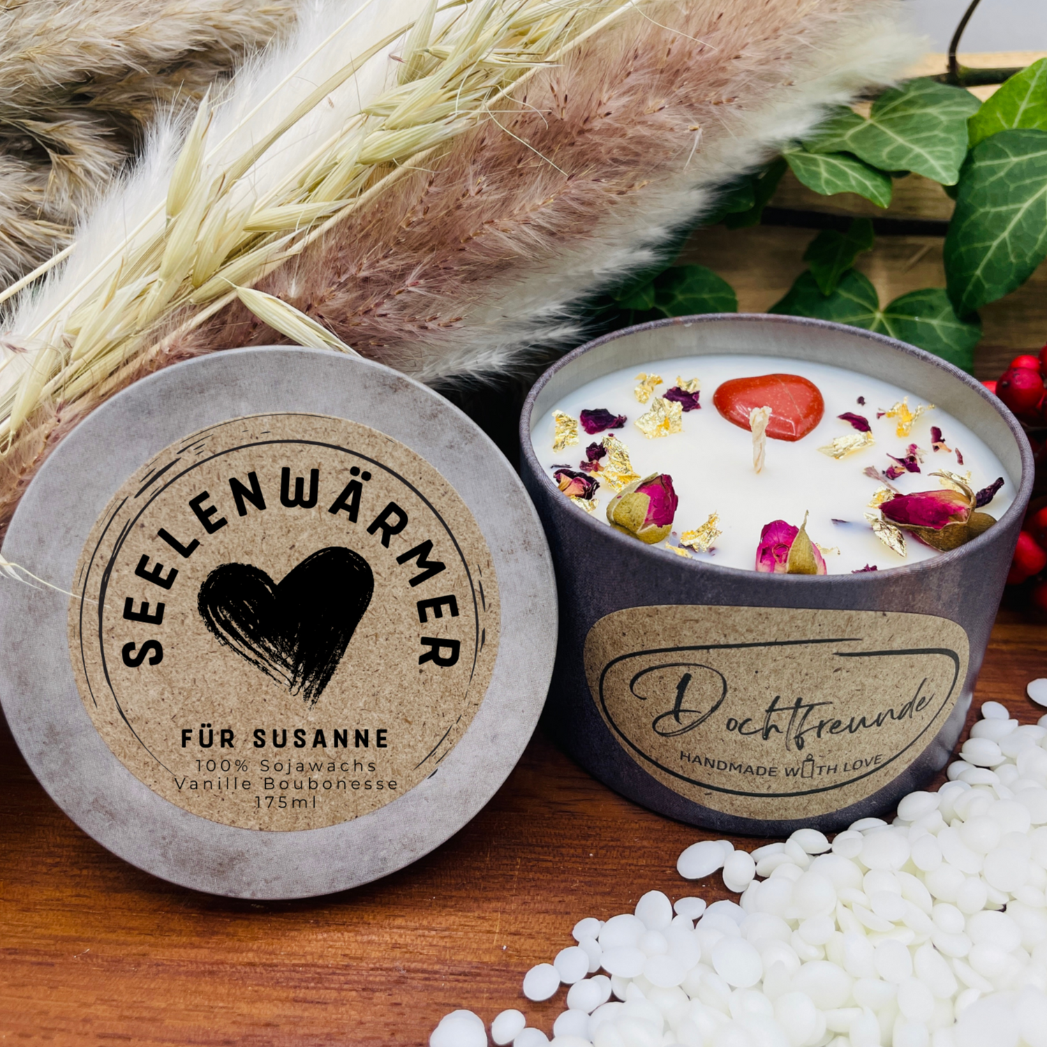 Handgegossene und Handbesetzte Blütenkerze.  Personalisierbar - verschiedene Dekore - ausgewählte Düfte