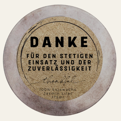 Handgemachte Duftkerze „Danke für deinen Einsatz“ – Personalisierbares Geschenk für Zuverlässigkeit