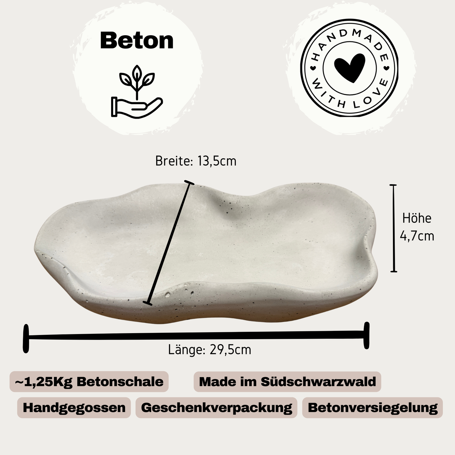 Design-Betonschale "Grey-Wave" – Oval & Organisch (29,5cm)