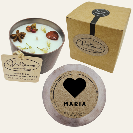 Handgemachte und personalisierte Duftkerze „Dein Name (Herz)“ – Das perfekte Geschenk mit Herz für jeden Anlass - aus dem Südschwarzwald