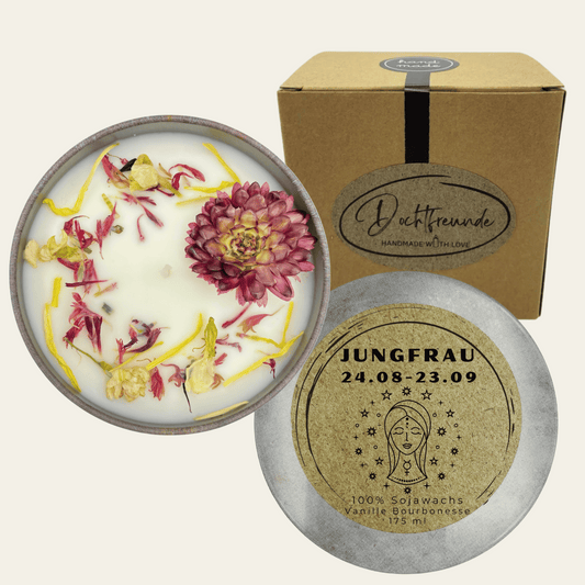 Sternzeichen Jungfrau Duftkerze - Handgemachte Sojawachs-Kerze - Personalisiertes Astrologie-Geschenk