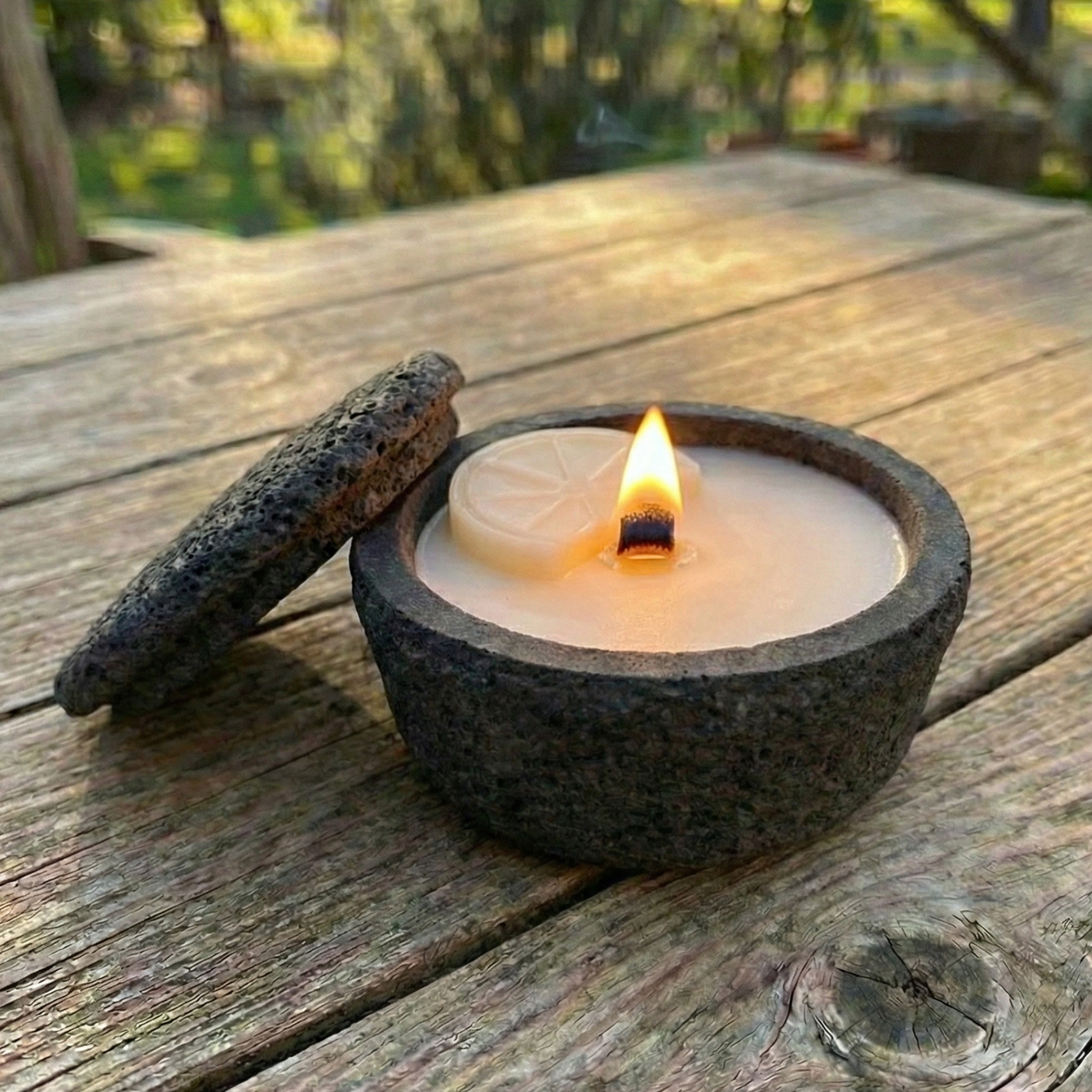 Wachsfresser aus Beton mit Deckel | Schmelzlicht für Kerzenreste & Dauerdocht | DochtFreunde