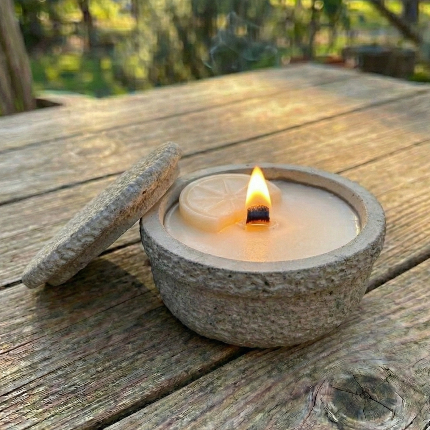 Wachsfresser aus Beton mit Deckel | Schmelzlicht für Kerzenreste & Dauerdocht | DochtFreunde