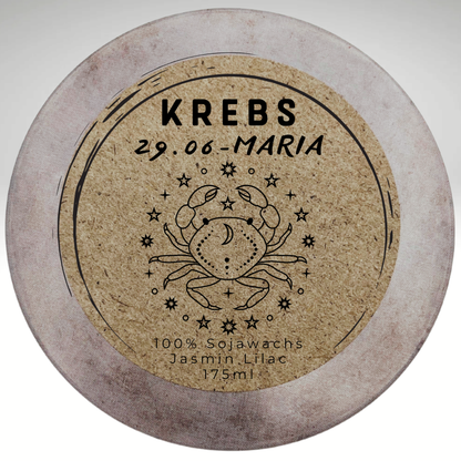 Sternzeichen Duftkerze personalisiert mit Name & Geburtsdatum | Edle Zodiac Kerze im Sketch-Look | 100% Sojawachs | Handgefertigt im Schwarzwald