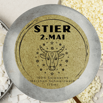 Sternzeichen Stier - Handgemachte Sojawachs-Kerze - Personalisiertes Astrologie-Geschenk