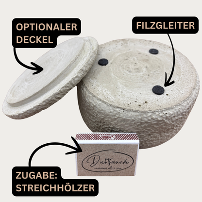 Outdoor Citronella-Betonkerze „Mugge Schreck“ – Handgemachter Insektenschutz aus dem Südschwarzwald mit Blütenverzierung