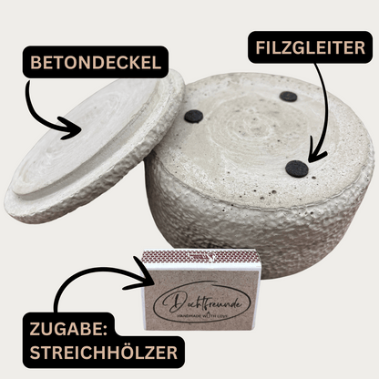 Limitierte Einzelstücke: Outdoor Citronella-Betonkerze „Mugge Schreck“ – Handgemachter Insektenschutz aus dem Südschwarzwald mit Blütenverzierung
