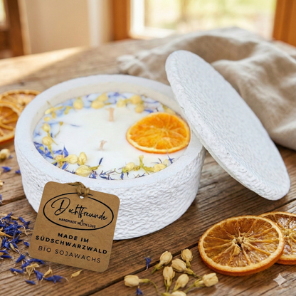 Betonkerze mit Deckel "Grey Secret" | 2-Docht & Orange | 12,5cm