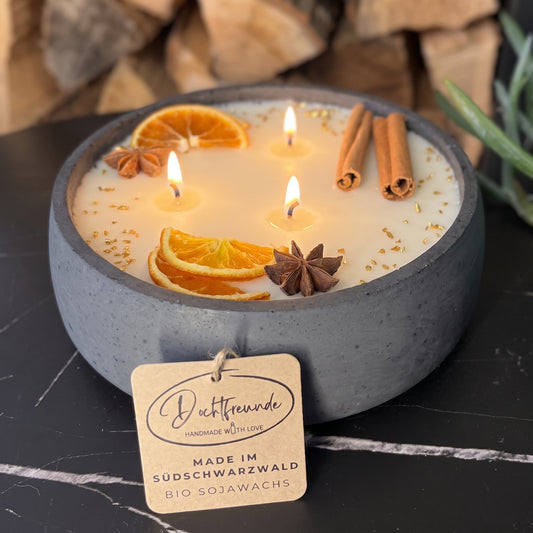 Schwarze Betonkerze Vanilla Toffee Handgemacht
