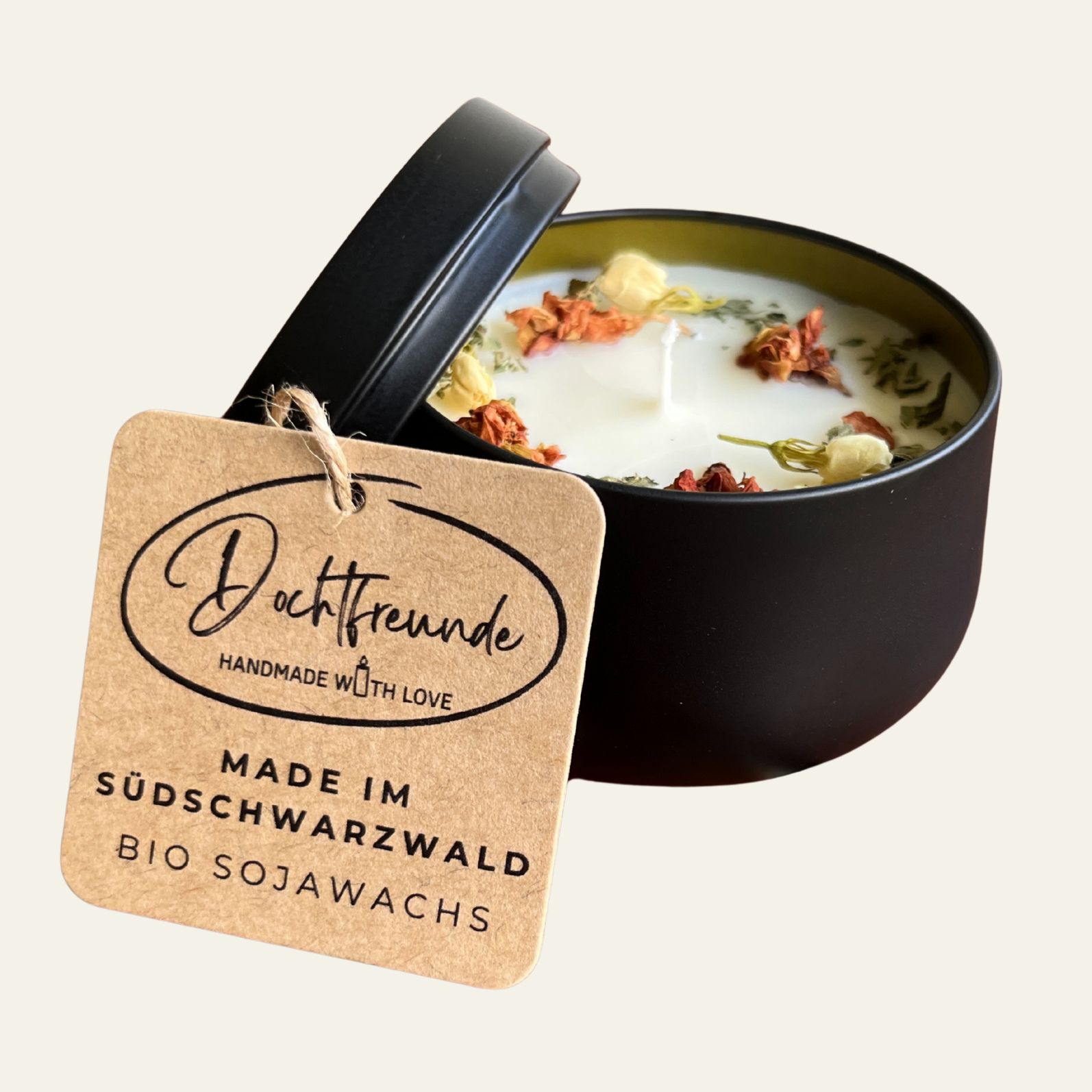 Duftkerze Handgemacht Blütenverziert