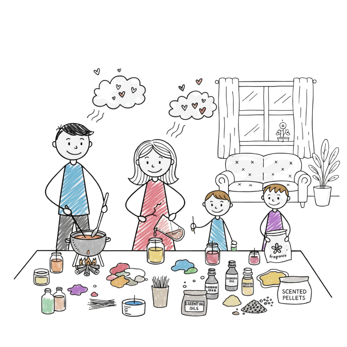 Familie DochtFreunde beim Kerzen herstellen