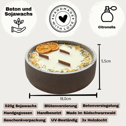 XXL Betonkerze mit 3 Holzdochten – Handgegossen | DochtFreunde