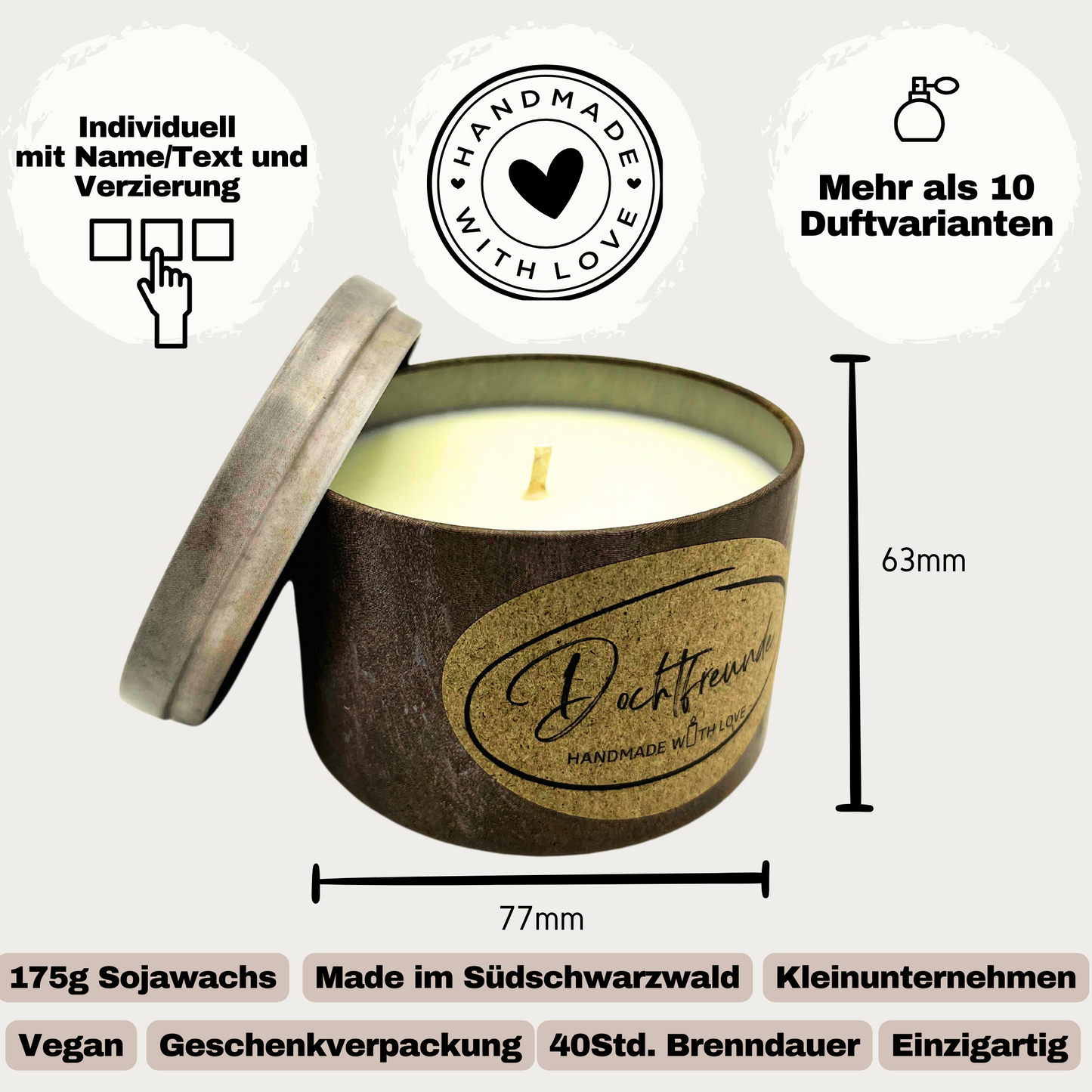 Personalisierte Duftkerze „Happy Birthday – Die Welt ist schön, weil du mit drauf bist“ – Nachhaltiges Geschenk aus dem Südschwarzwald