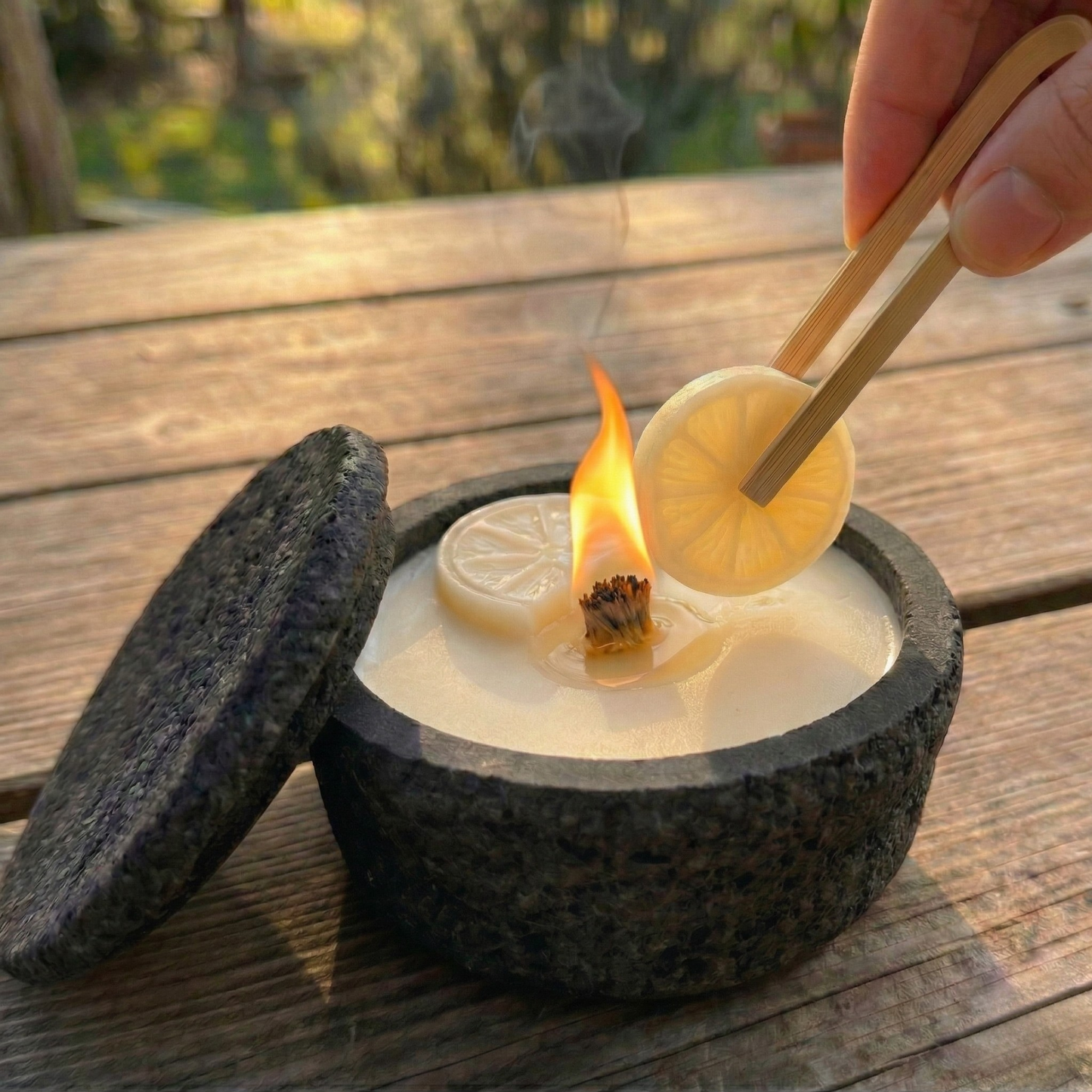 Nachfüllset für den DochtFreunde Wachsfresser (nur mit Dauerdocht) – Citronella Bio-Sojawachs inkl. Holzzange (Wähle deine Menge)