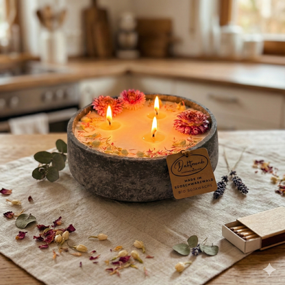 XL Betonkerze "Big Bloom" – 3-Docht & Blüten | 18cm | Handgegossen