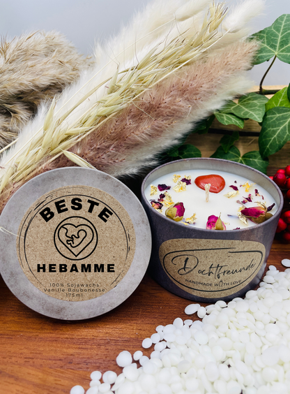 Beste Hebamme Sojawachskerze I Dankeschön Hebamme nach Geburt und Wochenbett I Umweltfreundliche Sojawachskerze Geschenk Hebammenbetreuung