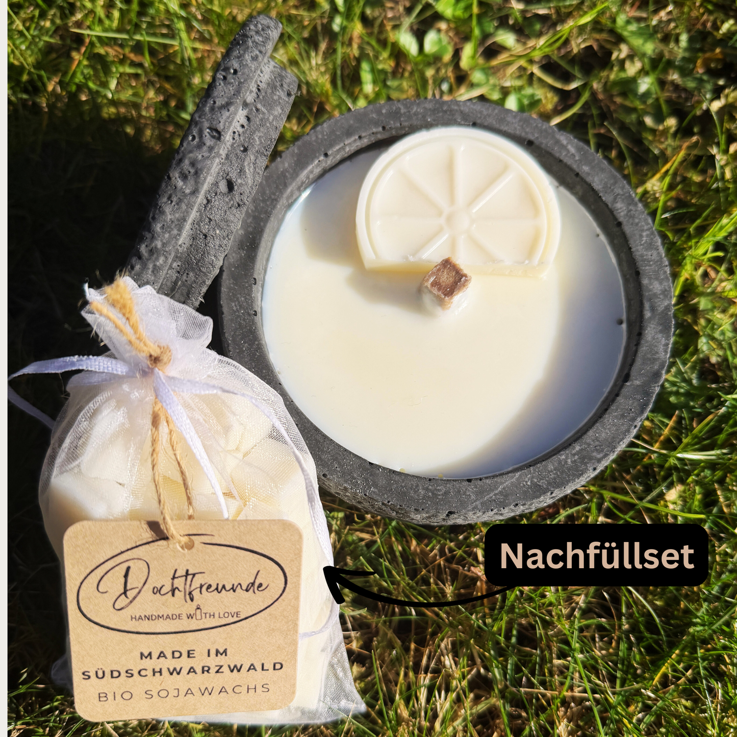 Wachsfresser aus Beton mit Deckel | Schmelzlicht für Kerzenreste & Dauerdocht | DochtFreunde