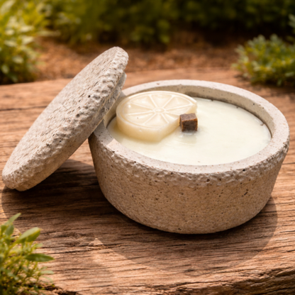 Wachsfresser aus Beton mit Deckel | Schmelzlicht für Kerzenreste & Dauerdocht | DochtFreunde